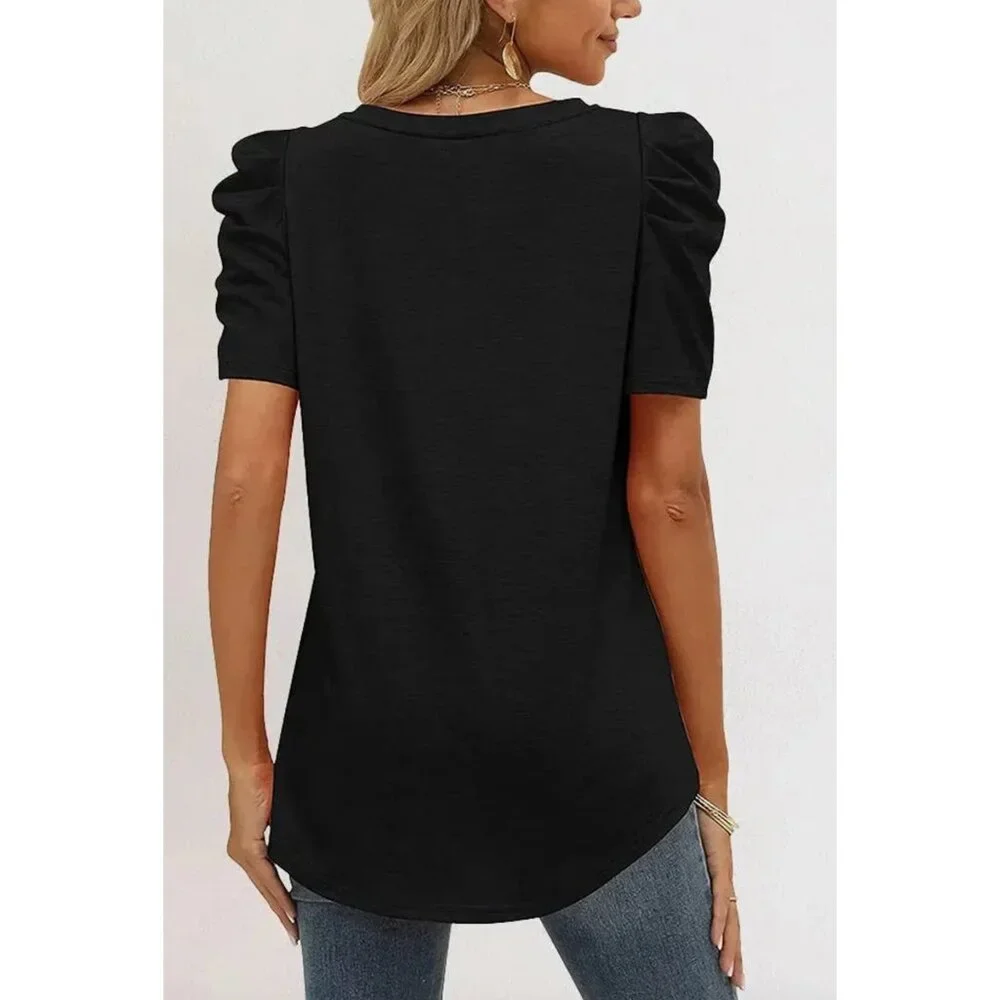Puff Sleeve V-Neck T-Shirt - Picture 3 of 3